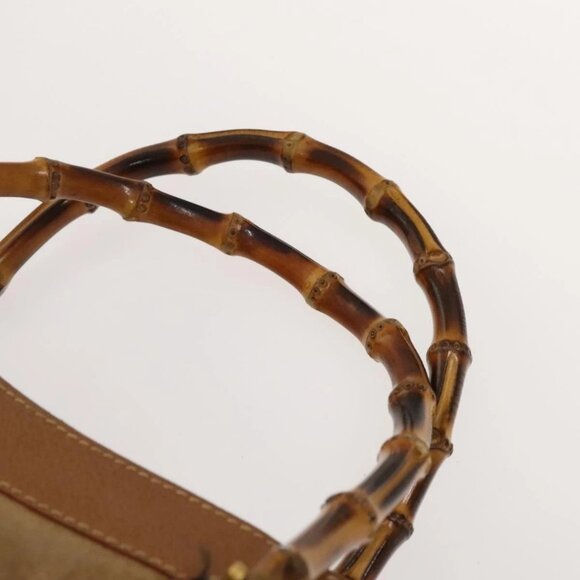 GUCCI Bamboo Hand Bag Suede Beige Gold - Picture 10 of 15